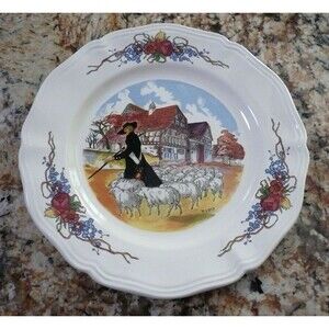 Sarreguemines Obernai 8 1/4" Salad Plate Man with Sheep France